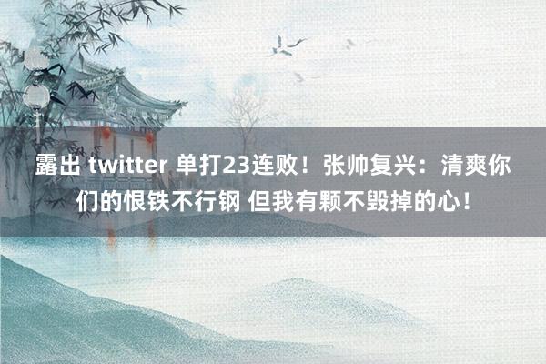 露出 twitter 单打23连败！张帅复兴：清爽你们的恨铁不行钢 但我有颗不毁掉的心！